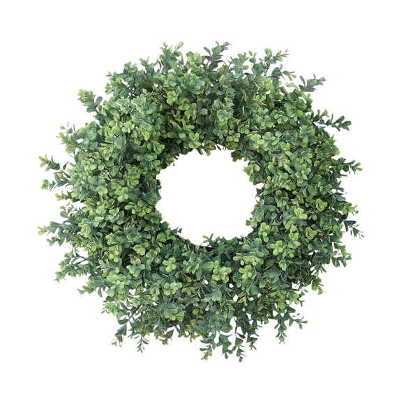 Artificial 18 Inch Frosted Grass Vine Wreath with Green Plants, Plastic Bottom, Water Grass Vine Circle Flower Wreath