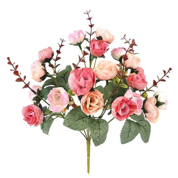 Artificial 21 Fork Rose Bouquet, Fake Flower Arrangement with Mixed Bloom Stages in Burgundy Peach Orange Cream Purple for Wedding Home Vase Decor Bridal Shower Table Centerpieces