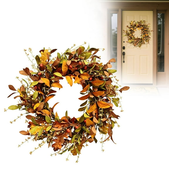 Artificial 22in Fall Wreath Autumn Wreath with Magnolia Leaves,Fall Wreaths for Front Door,Multicolored Berry for Thanksgiving Halloween Front Door Indoor Outdoor Farmhouse Wall Holiday Decor