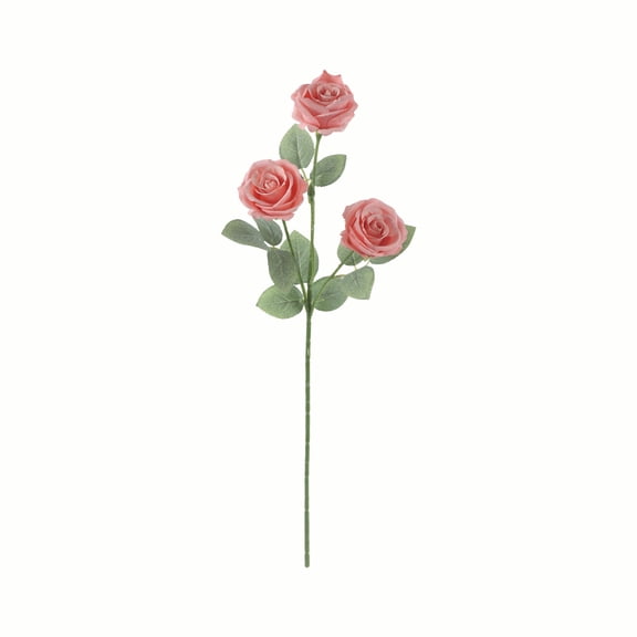 Artificial 3 Heads Roses, 22.8 Inch Fake Flower For Home Decoration, Waterproof Sun Proof Outdoor Indoor Hanging Pots Windowsills Gardens, Lifelike Flexible Stems