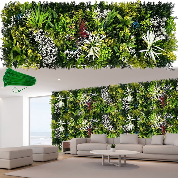 Artificial 3D Hedge Grass Wall & Privacy Backdrop Screen, 60"x20" UV-Anti Faux Greenery Boxwood Ivy Panels, Realistic Fake Plants with Green Leaves for Fence Balcony Wedding Home Decor