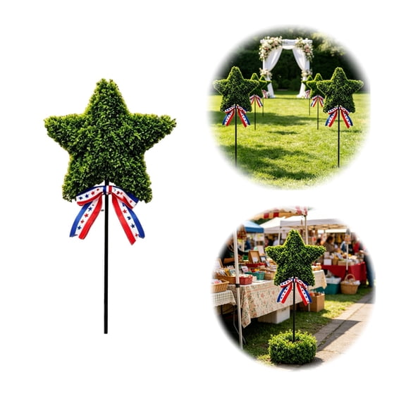Artificial 4th of July Star-Shaped Topiary Tree, UV-Resistant Faux Boxwood Plants, Red White Blue Decor for USA 250th Anniversary Porch Outdoor