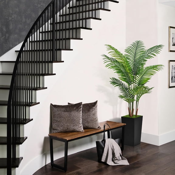 Artificial 5FT Palm Tree + Faux Areca Tree in Black Planter, Great for Home, Office, Living Room & Indoor Floor Decor