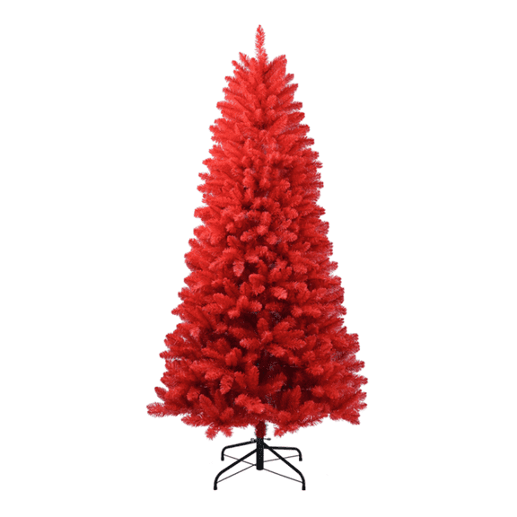 Artificial 5ft Red Christmas Tree with 624 PVC Branch Tips, Hinged Premium & Foldable Base for Indoor Holiday Decorating