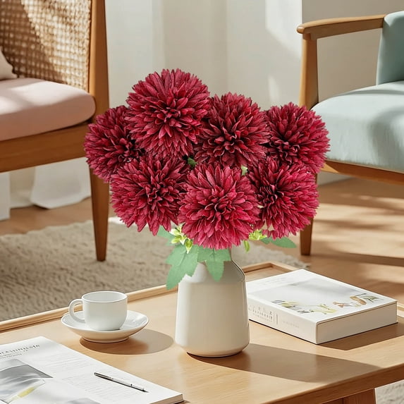 Artificial 7-Head Chrysanthemum Flower Bouquet - Stunning Silk Floral Arrangement for Wedding Decor and Banquet Table Centerpieces - Perfect for Romantic Events, Parties, and Celebrations