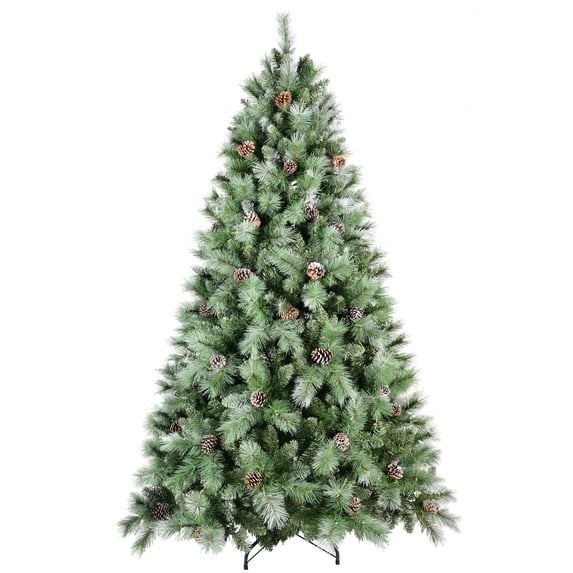 Artificial 7ft Green Christmas Tree with 1348PVC/Hard Needle Mixed Branch Tips,Pine cone,Hinged Premium & Foldable Base for Indoor Holiday Decorating