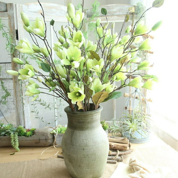 Artificial 9 Head Magnolia Flowers Bloom,Real Touch Magnolia Stems for Office Vase Table Centerpiece Home Decor(Green Magnolia)
