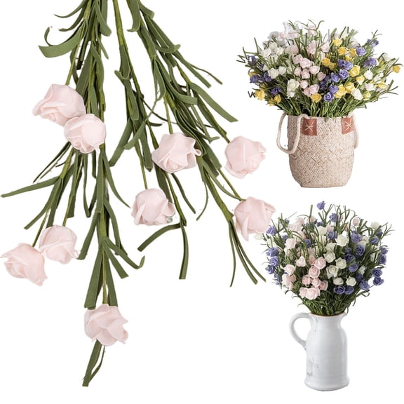 Artificial 9 Heads Rose Flowers - 18.5 Inch Long Stem Fake Roses Plastic Foam in Pink for Diy Wedding Bouquets, Table Centerpieces & Home Decor, Valentine's Day Gift, By Preplabs