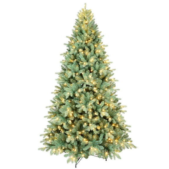 9ft Blue Green Tint Christmas Tree - 3268 Tips, 800 LED Lights - Hinged, Foldable Base - Indoor Holiday Decor