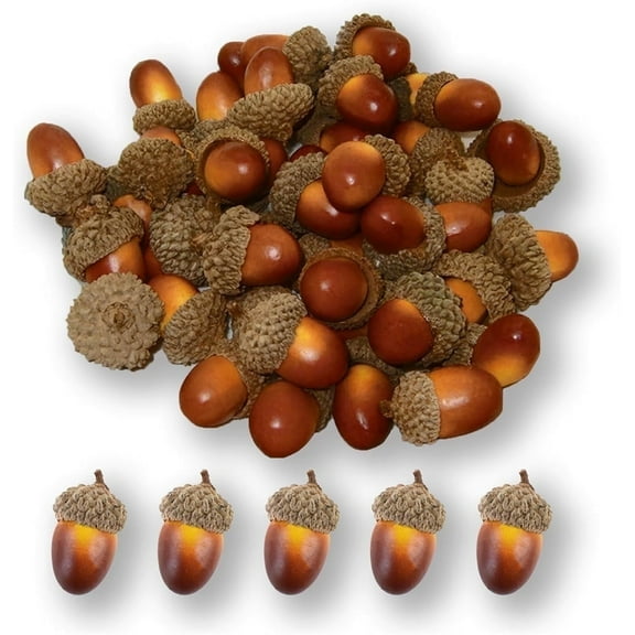 QZS Artificial Acorn Decor,Crafts Fake Acorns,Lifelike Small Acorn with Natural Cap,Christmas Acorn Decorations for Crafts, Wedding, Home Vase Filler Decor,50PCS