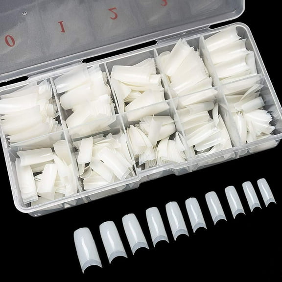 Artificial Acrylic Nail Tips, Extend Natural Nails, 10 Assorted Sizes Fits Most Fingers, Compatible with Gel Acrylic Fiberglass Applications, Perfect for Home Manicure and Professional Nail Salon Use