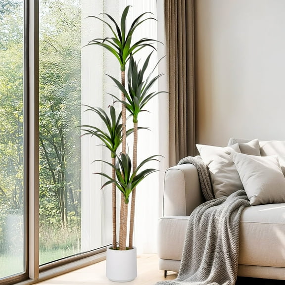 Vipuse 6FT Faux Agave Plant,Tall Artificial Tree with 51 Leaves and 4 Simulated Trunks for Home Office Garden Decoration Indoor or Outdoor
