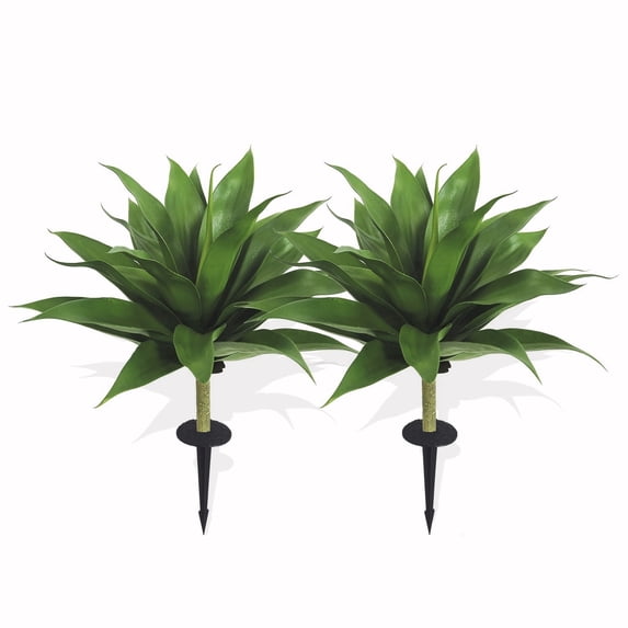 Artificial Agave Plant with Ground Stake UV Resistant Outdoor Decor,Realistic Fake Agave Stake for Patio Garden(2 Pack)