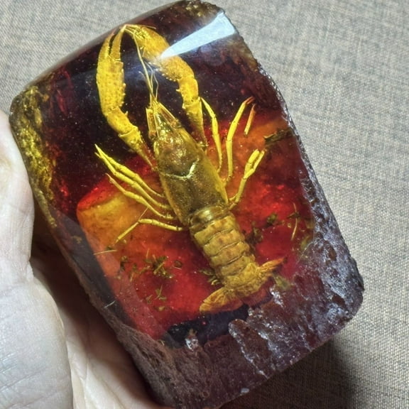Artificial Amber Lobster Insect Specimen Resin Ornament Fossil Style Educational Display for Home Office Science Decor