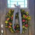 thumbnail image 1 of Artificial Apple Wreath with Greenery and Black White Ribbon, 18 Inch Realistic Faux Fruit Door Decoration for Home, Kitchen, Indoor, Outdoor, Farmhouse, Holiday, and Seasonal Display, 1 of 6