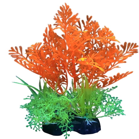 Artificial Aquarium Plant, Vibrant Orange Green Simulated Seaweed Ornament, 1 Pack With Stable Base, For Fish Tank Landscape Decoration Freshwater Saltwater Aquatic Habitat Decor