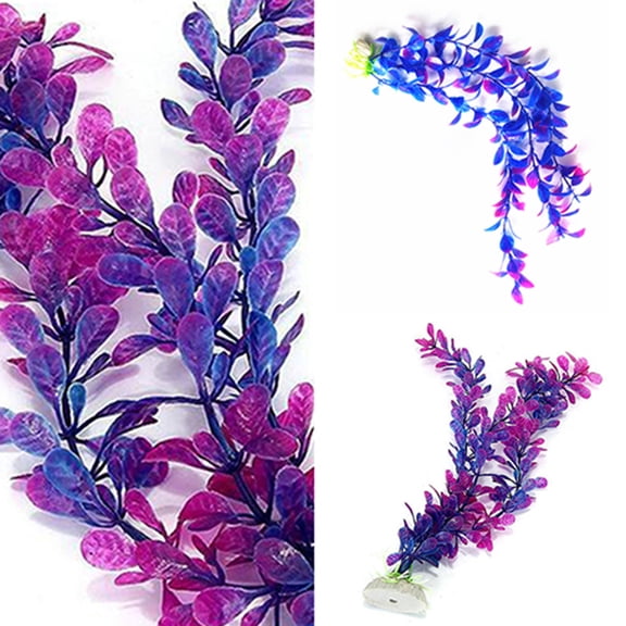 Artificial Aquarium Plants Decoration Plastic Water Ornament for Fish Tank Decor, 13Inch, Purple