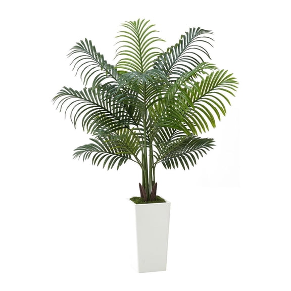 Artificial Areca Palm Tree 5 ft, Fake Palm Tropical Plants with White Tall Planter, Faux Floor Silk Plant in Pot, Large Trees for Home Office Living Room Decor House Warming, Indoor Outdoor
