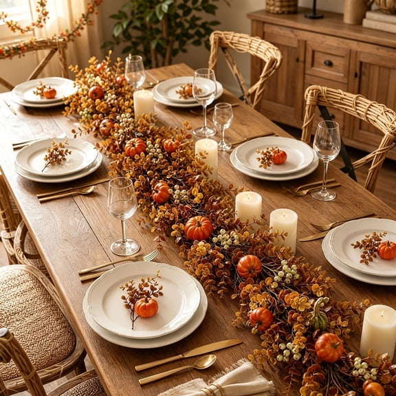 Artificial Autumn Berry Fruit Hanging Vine Garland, Maintenance-Free Realistic Texture Weather Resistant Flexible Drapeable Foliage, Wall Fence Decor for Halloween Thanksgiving Harvest Home Styling