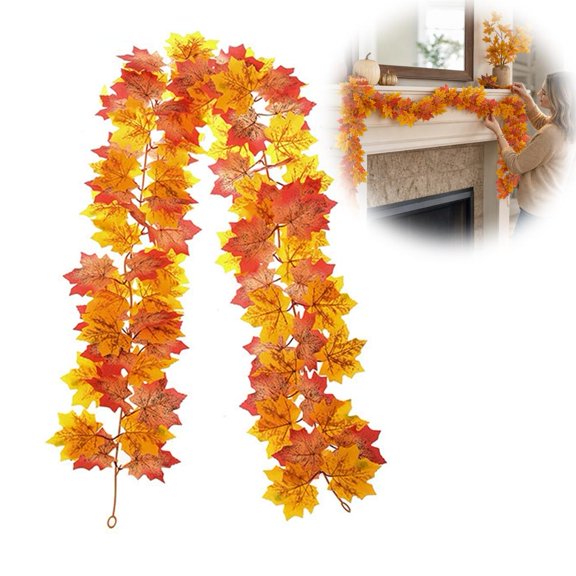 Artificial Autumn Maple Leaf Garland, 36-Cluster, Maple Leaf Design, layered botanical details, flexible decorative shape