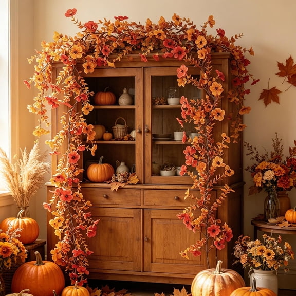 Artificial Autumn Vines Decor, Simulation Rattan Garland for Indoor Outdoor, Artificial Foliage for Wall Fireplace Wedding Arch, Lifelike Never Fade Home Accent, 70.87", Orange, Lazyguy