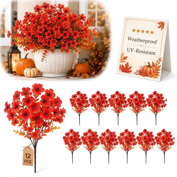 Artificial Autumn Violet Silk Flower Bouquet, Flowers Outdoor | Plants Weatherproof Faux Fall Floral Stems Front Porch Table Arrangement Halloween Home Decor(RL)