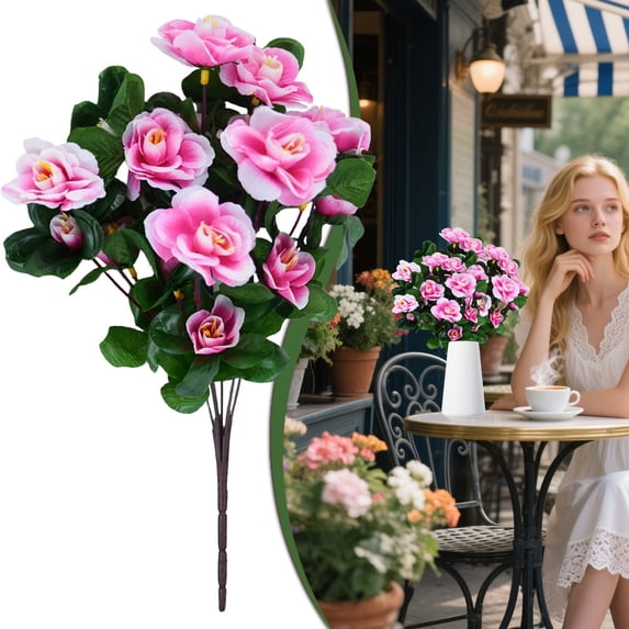 Artificial Azalea Bouquet, Each Bouquet Contains 7 Stems, Lifelike Plastic Flowers, Handheld Floral Arrangement, Suitable For Weddings, Bridesmaids, Home Decor, And Table Centerpieces