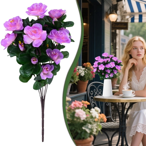 Artificial Azalea Bouquet Branch - 34cm Handheld Fake Flower Arrangement for Weddings, Home Decor, and Table Centerpieces - Purple Silk Flowers