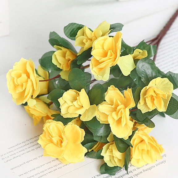 Artificial Azalea Flowers Bouquet - Vibrant & Long-Lasting, Perfect for Weddings, Home Decor, Dining Tables, Office, and Special Occasions - Sunlight-Proof, No Maintenance Required Yellow