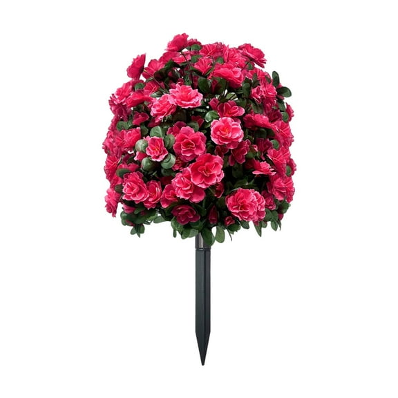 Artificial Azalea Flowers with Stakes, Double Layer Silk Outdoor Decor for Lawn Garden Patio, Realistic Wedding Celebration Decorations, Windproof Landscape Accent Stakes