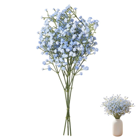 Artificial Baby's Breath Gypsophila Silk Bouquet Blue Fake Flowers with Ribbon for Wedding Bridal Home Vase Decor