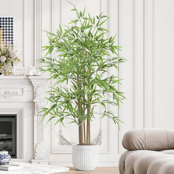 Artificial Bamboo Tree 5FT Tall Faux Silk Plant for Home Office Indoor Outdoor Decor Fake Bamboo Tree with Lifelike Leaves