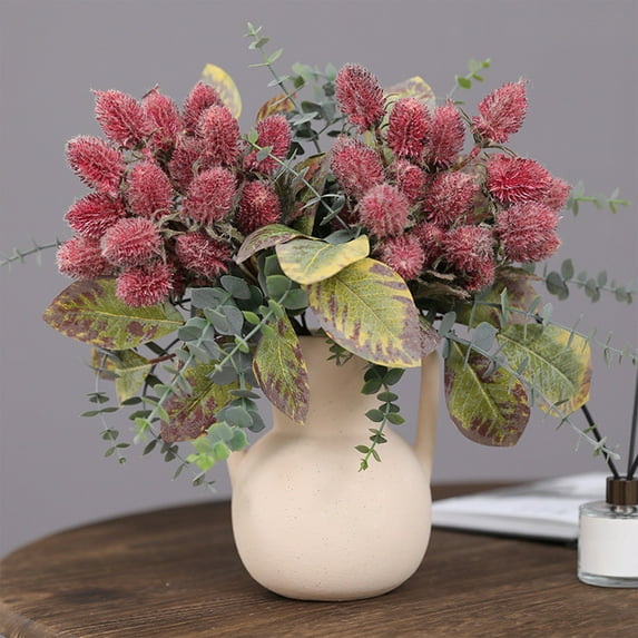 Artificial Banksia Flower Bundles, Realistic Simulation Floral Arrangements, Home Decor Accents & Tabletop Ornaments for Living Room & Shelf Display, 7.4*11.8in, Red