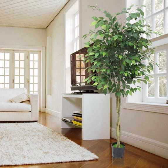 Artificial Banyan Trees, Simulated Banyan Tree, Fake Tree with Silk Realistic Leaves and Lifelike Trunk, Artificial Plants Faux Ficus Tree with Pot for Indoor Outdoor Home Office Living Room Decor