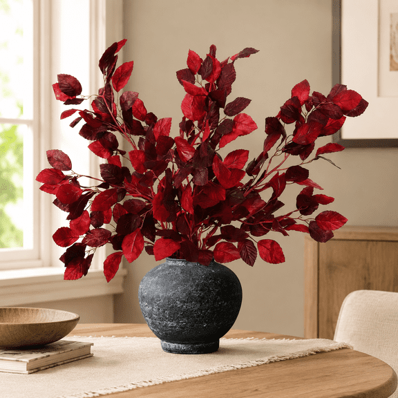 Artificial Beech Leaves Branches 39In Fall Stems Burgundy