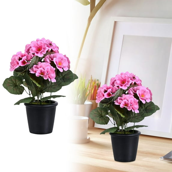 Artificial Begonia Flower in Pots, Fake Flowers in Vase Fake Plants for Indoor Bathroom Office Desk Shelf Table Centerpieces, Realistic Faux Potted Plants Desk Plant Decorative Silk Plants, Purple