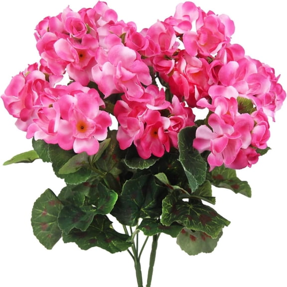 Artificial Begonia Silk Flower, Fmnung Faux Geranium Plant for Home Decor, Fake Flower for Outdoor Planter Hanging Basket, Easy to Care For, Uv Resistant, Never Fades (Pink)