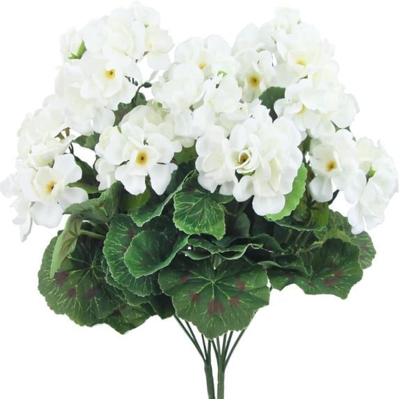 Artificial Begonia Silk Flower, Fmnung Faux Geranium Plant for Home Decor, Fake Flower for Outdoor Planter Hanging Basket, Easy to Care For, Uv Resistant, Never Fades (White)