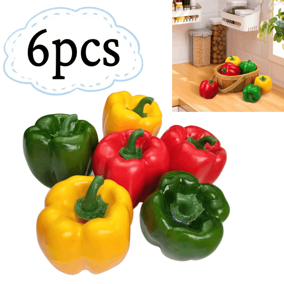 Artificial Bell Peppers 6-Pack, Realistic Foam Decorative Vegetables for Kitchen Display