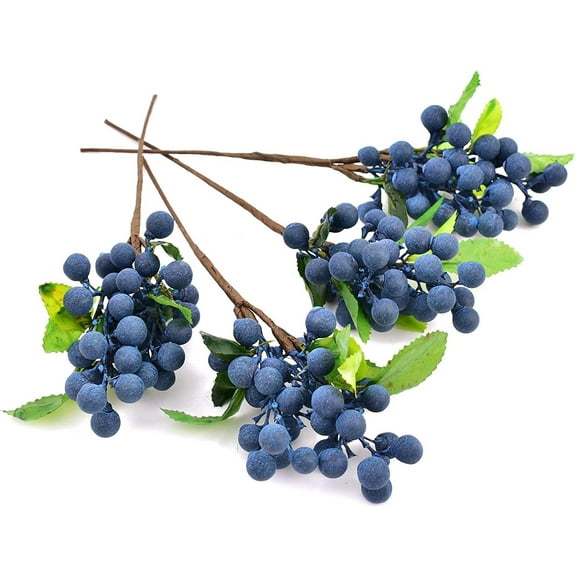 Artificial Berries, 4Pcs Artificial Blueberry with Stems Christmas Lifelike Fruits Fake Blueberries Simulation Flowers for Valentine's Day DIY Bridal Bouquet Home Decoration