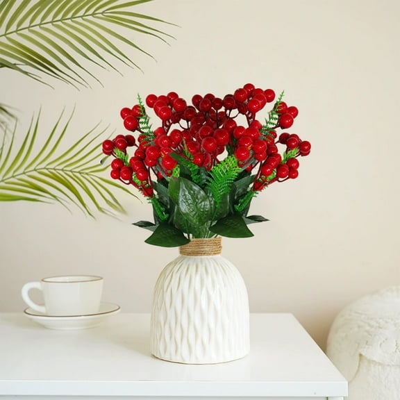Artificial Berries, Realistic Fruit Simulation Flowers Christmas Decoration Red Fruit Ornament For Wedding Bridal Bouquets holiday and home Kitchen Decor Table Centerpiece Party Accessories