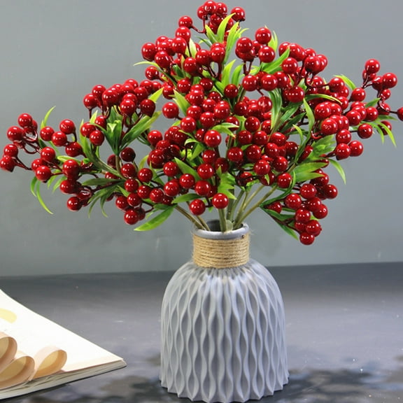 Artificial Berries, Realistic Fruit Stems for Christmas Decorations, DIY Wedding Bouquets, Home Kitchen Party Decor, Flexible Stem Craft Supplies