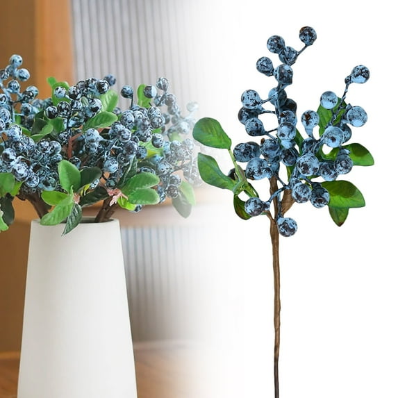 Artificial Berries Stems Blueberry Picks With Green Leaves Lifelike Artificial Flowers Arrangement For Diy Wedding Bridal Bouquet Home Christmas