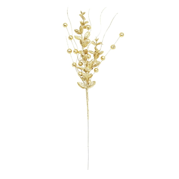 Artificial Berry Branch Bundle 16.9 in 12 Prong Gold Christmas Floral Filler Decor