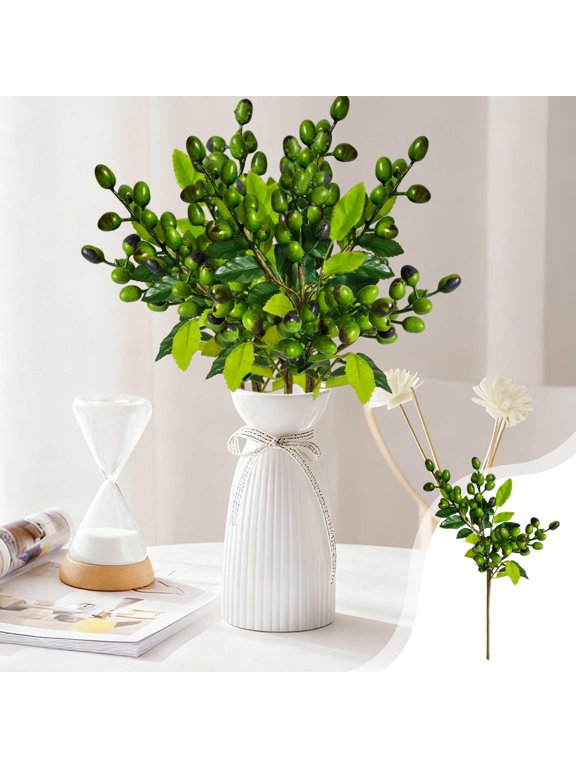 Artificial Berry Branches, Usupdd Realistic Plastic Berry Picks 15.35in, Festive Home Decoration for Christmas Holiday Wreath Vase Centerpiece, Green