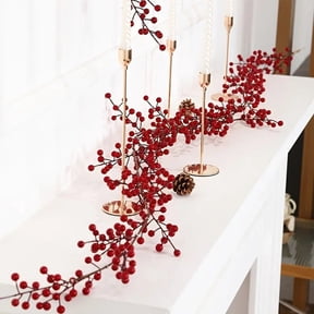 Artificial Berry Garland 5.8FT, Red Christmas Garland with Berries for Tree, Mantel, Table, Fireplace, Indoor Christmas Decorations & Holiday Home Decor