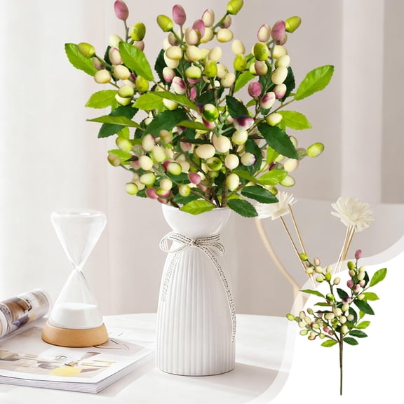 Artificial Berry Olive Branch, Realistic Plastic Simulated Flowers for Home Decor, Purple Green Red White Colors, 39cm Long Stems for Holiday Arrangements