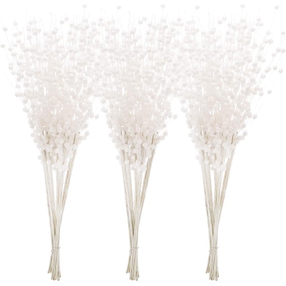 Artificial Berry Picks, 30 Pcs 17 Inch Artificial Glitter Berry Stem Ornaments Curly Glittery Twigs Tree Fillers for Xmas Holiday Winter Decor Crafts Wedding Party Supply (White)