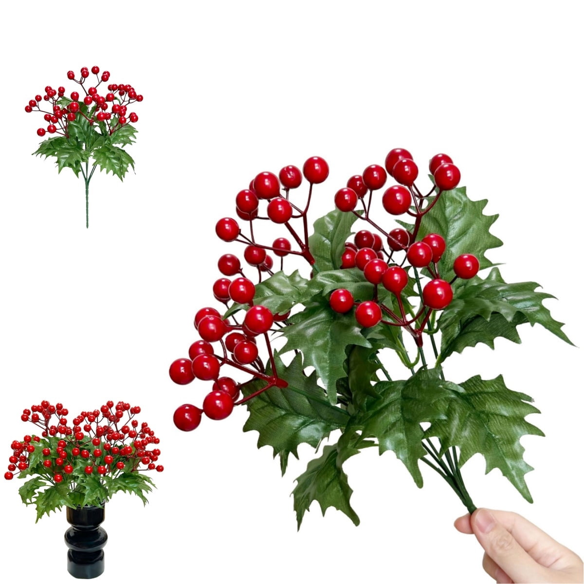 Artificial Berry Picks,3pcs Portable Artificial Christmas Berry Bouquet ...