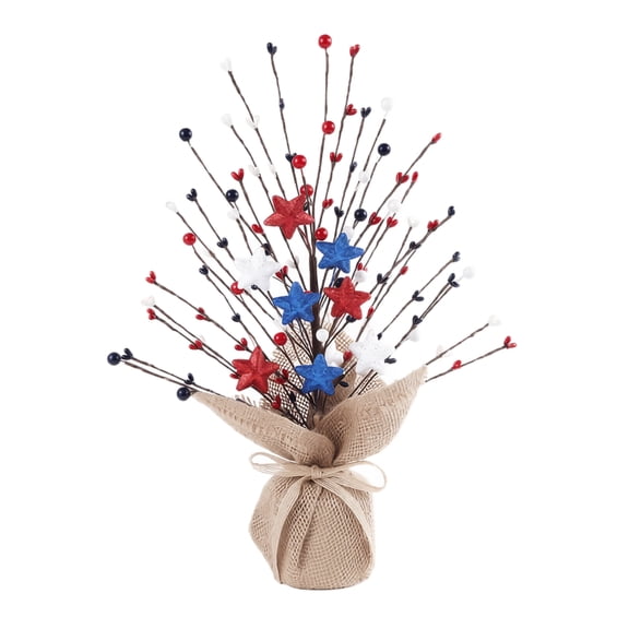 Artificial Berry Star Tabletop Decoration with Burlap Base for Holiday Home Office Party Event Display Arrangement